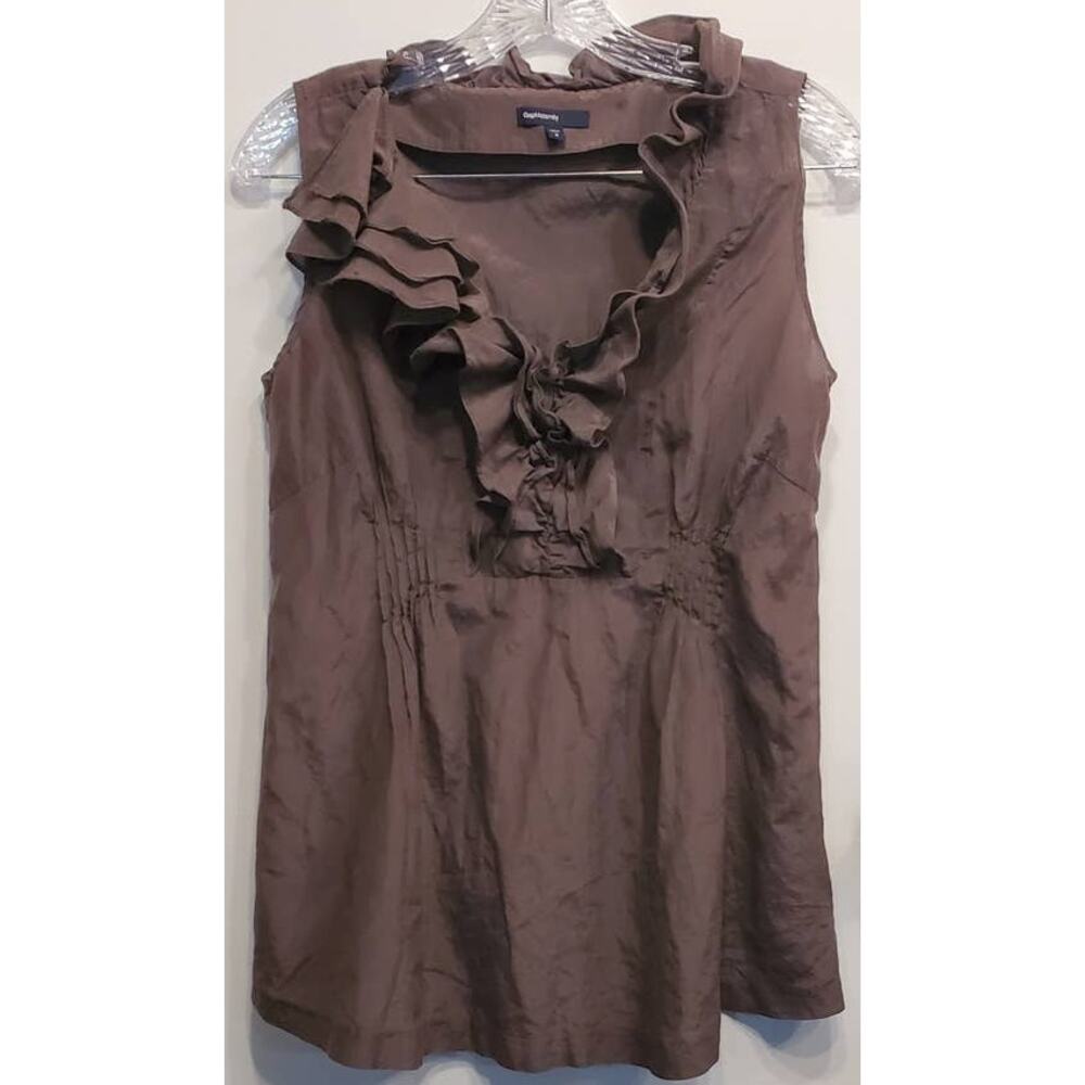 Gap Maternity Light Weight Brown Ruffle Neck Sleeveless Top Size Medium